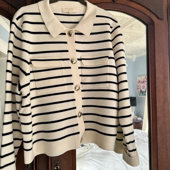 Sezane Cream and Black Striped Betty Cardigan - Picture 7 of 8